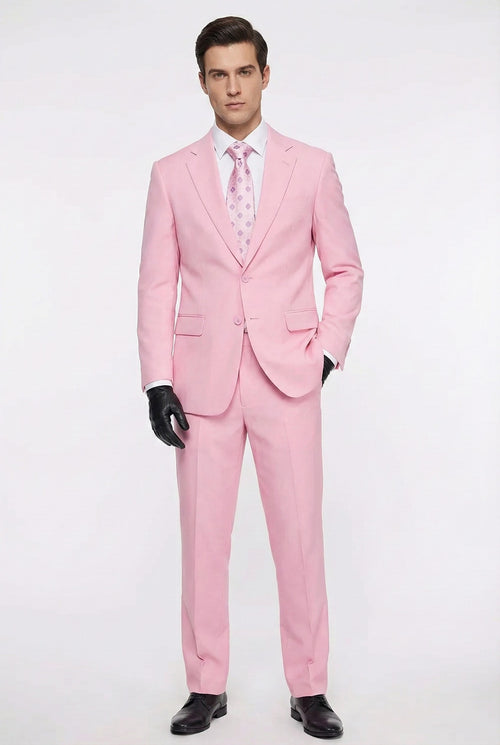 Men’s Pink Two-Piece Suit - Classic Fit Formal Jacket and Tailored Pants by USA Men's Outlet