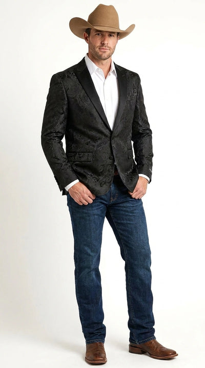 Menβs Black Paisley Western Cowboy Blazer β Classic Western Style Formal Jacket, Elegant Country Blazer Coat - saco para vaquero