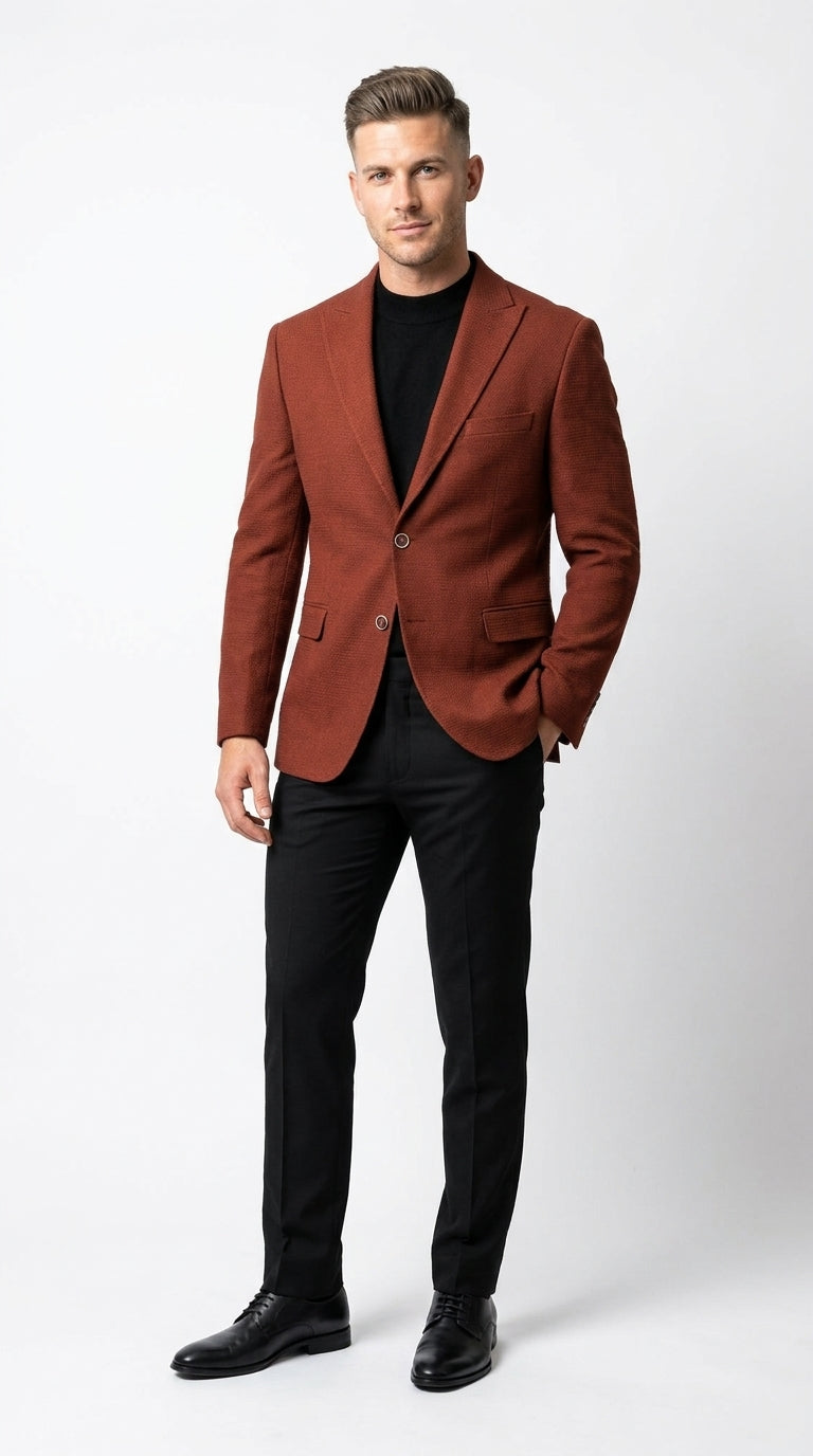 formal dress jackets for men Men's Rustic Brown Textured Blazer with Notched Lapel, Ja formal with jacket
