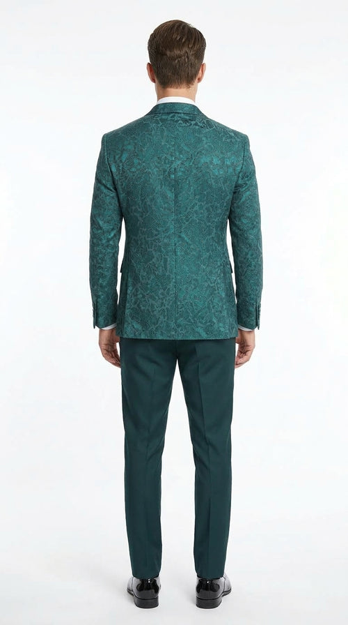 Men’s Hunter Green Paisley Tuxedo – 3 Piece Prom & Wedding Suit with Matching Bow Tie