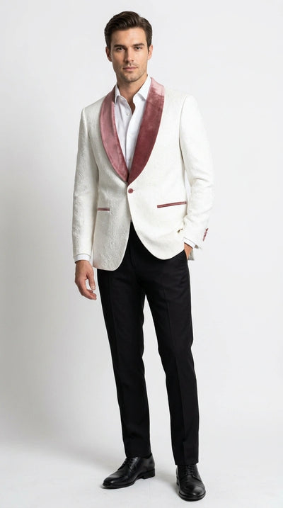 Menβs Ivory and Rose gold Floral Blazer β Elegant Shawl Lapel Formal Blazer Jacket for Wedding, Party, Prom