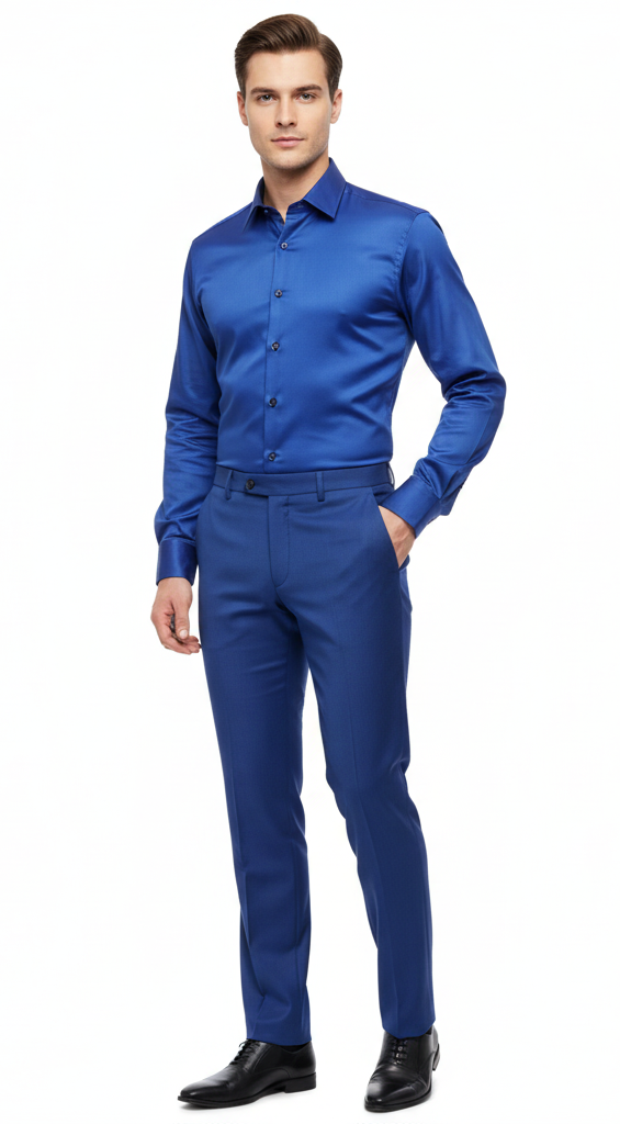 Men’s Royal Blue Satin Dress Shirt