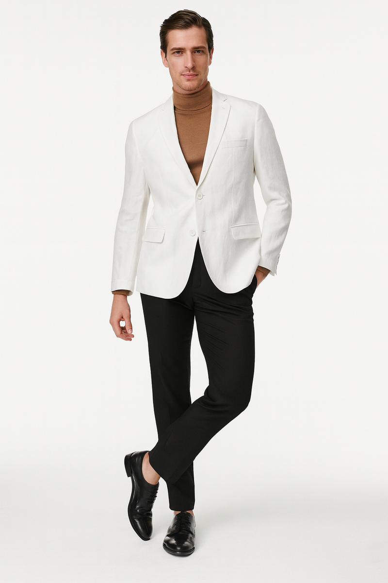 Men’s White Linen Blazer – Classic Two-Button Lightweight Sport Coat