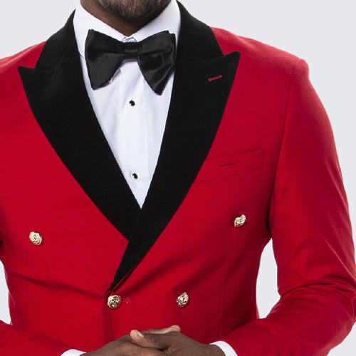 Red Double Breasted Tuxedo with Velvet Peak Lapel – Wedding & Prom