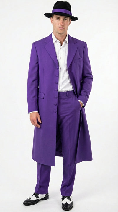 Purple Zoot Suit for Men | Classic Mafia & Gangster Style Long Coat Suit | Vintage 1920s–1940s Formal Outfit