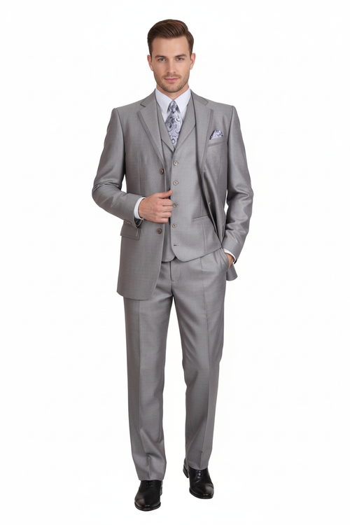 Men’s Light Gray 3-Piece Modern Fit Suit with Vest - Classic Formal Business and Wedding Attire by USA Men's Outlet