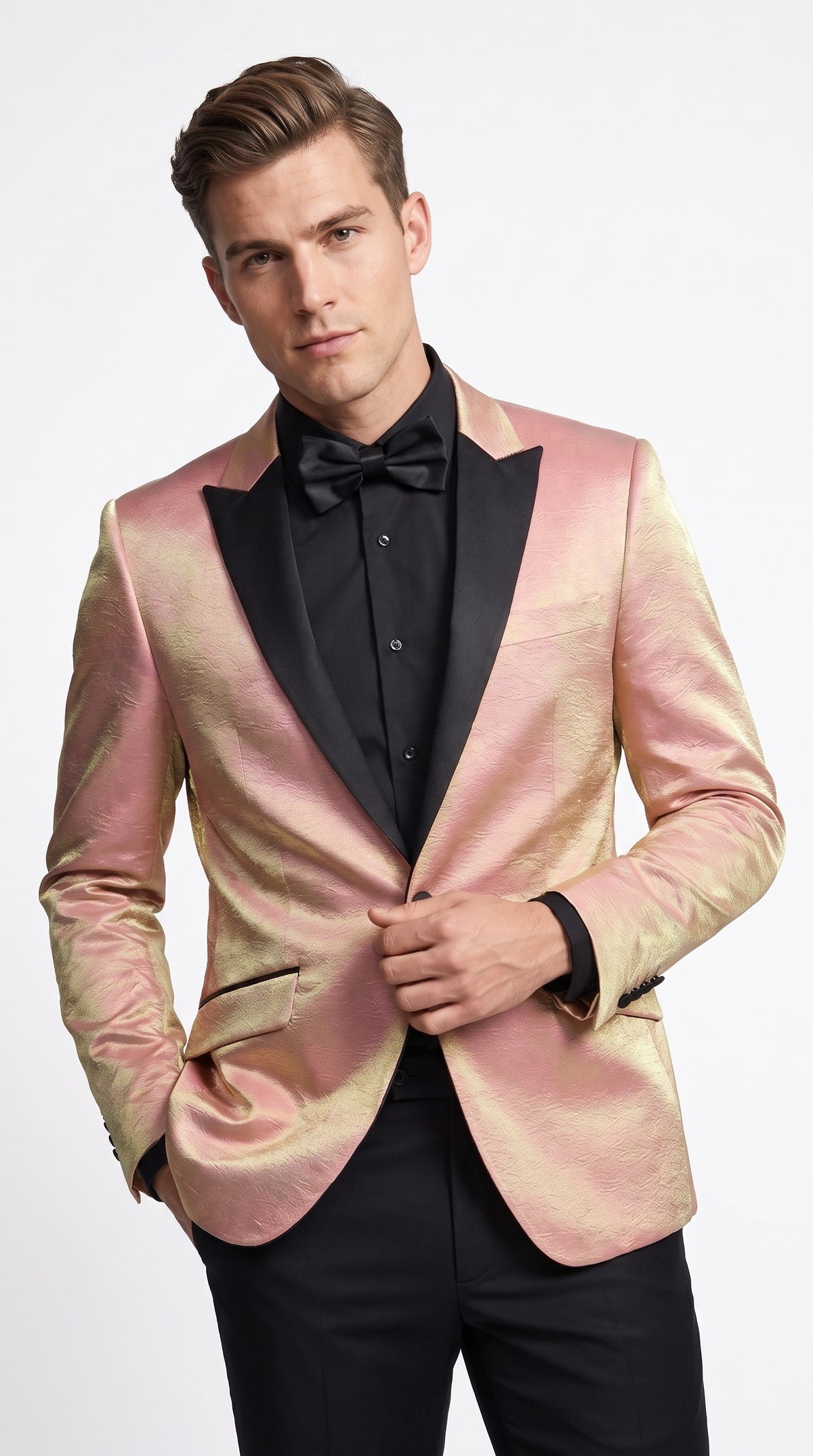 what color tux with rose gold dress Men's Tuxedo Jacket – Black Peak Lapel Wedding, Prom and For rose gold prom couple outfits