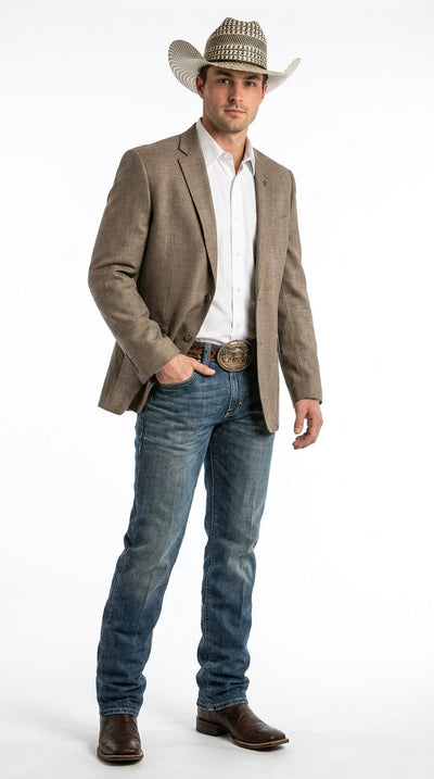 Menβs Dark Tan Taupe Light Brown Western Cowboy Blazer β Classic Country Style Jacket for Wedding, Casual Country Jacket Textured
