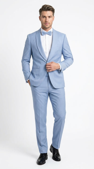 Menβs Powder Blue 2 Piece Tuxedo Suit β Light Blue Wedding Prom Tux with Matching Pants Light Baby Blue
