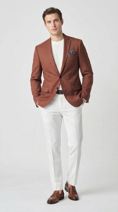 Mens Rustic Brown Light Burnt Orange Copper Blazer – Classic Fit Single Breasted Formal Casual Dress Jacket