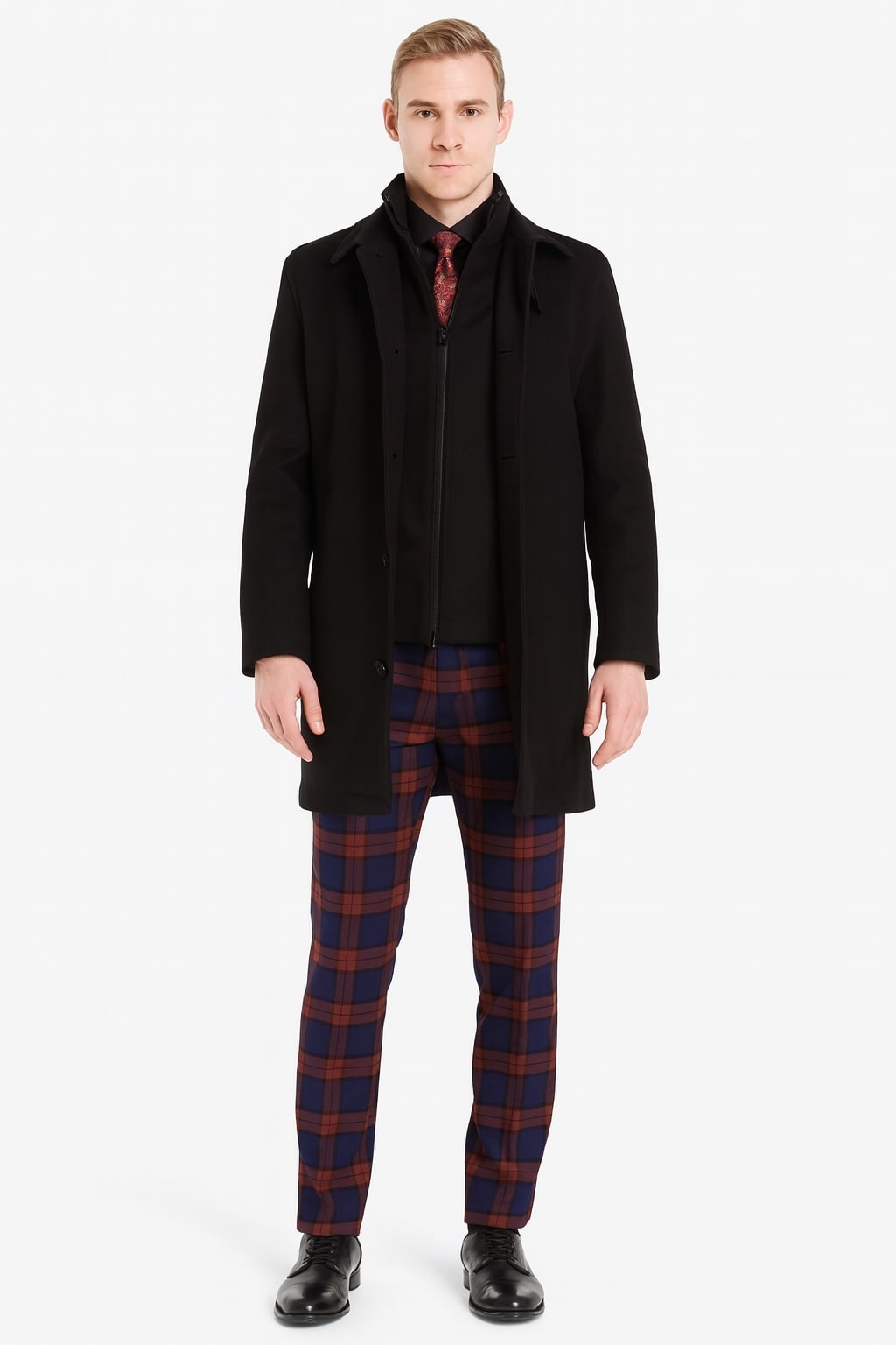 Mens Black Wool Overcoat – Classic Single-Breasted Winter Coat for Business and Formal Wear – SuitUSA