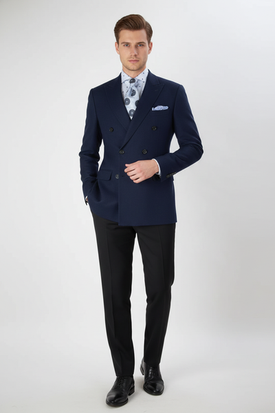 Men’s Navy Blue Double-Breasted Blazer - Suit Jacket – Premium Tailored Fit Formal Wedding and Business Sport Coat