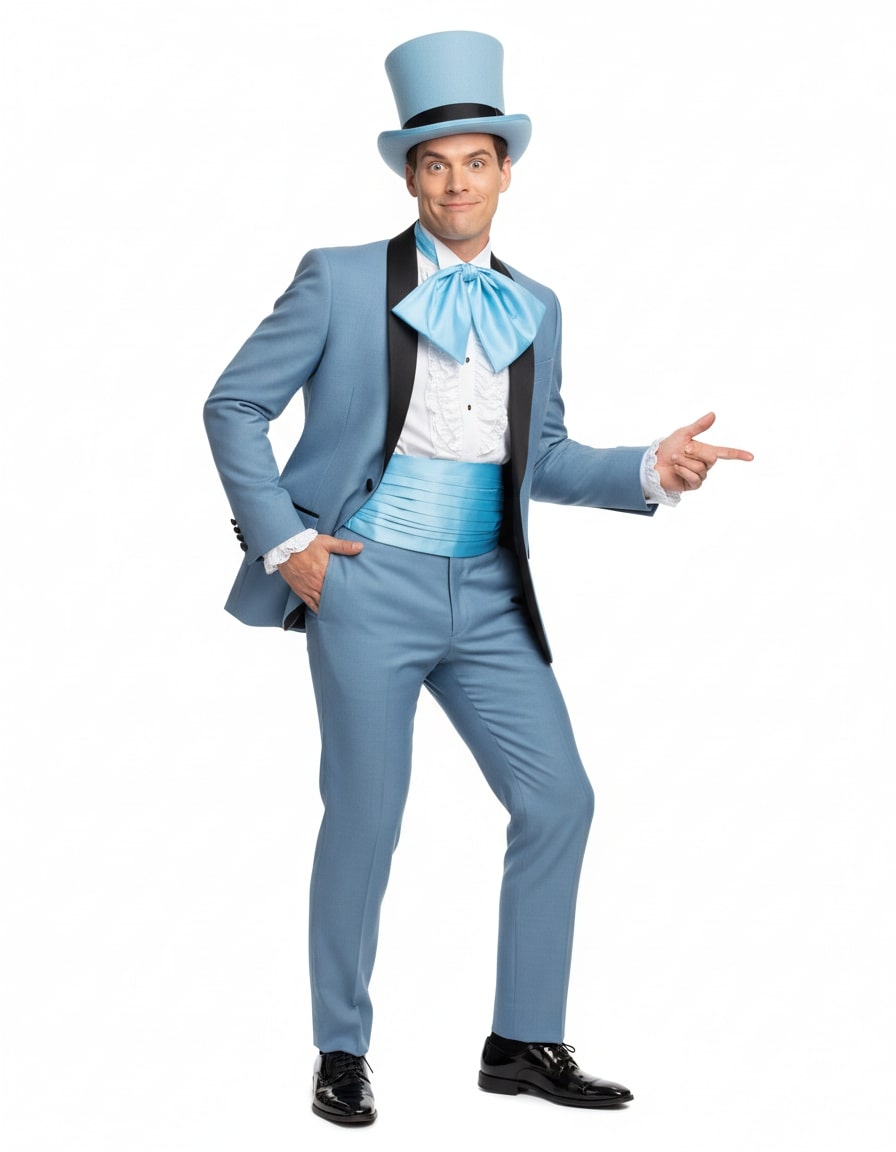 Dumb and Dumber Light Blue Tuxedo Costume for Men with Matching Top Hat – Classic 90s Party and Halloween Suit – SuitUSA