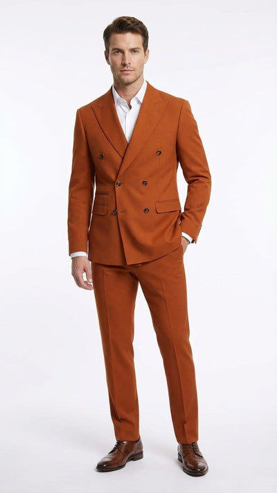 Vitali Brand Men’s Burnt Orange Double Breasted Suit - in Rust Brick Copper Color USA Men's Outlet