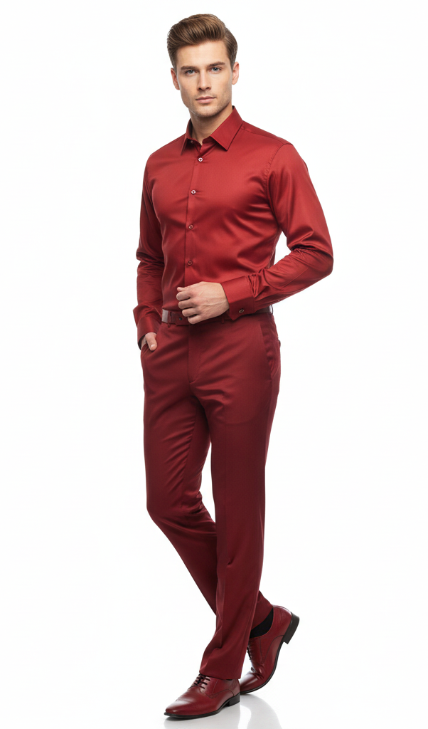 Men’s Red Satin Dress Shirt – Luxury Long Sleeve Formal Shirt for Parties, Weddings, and Business Wear – SuitUSA