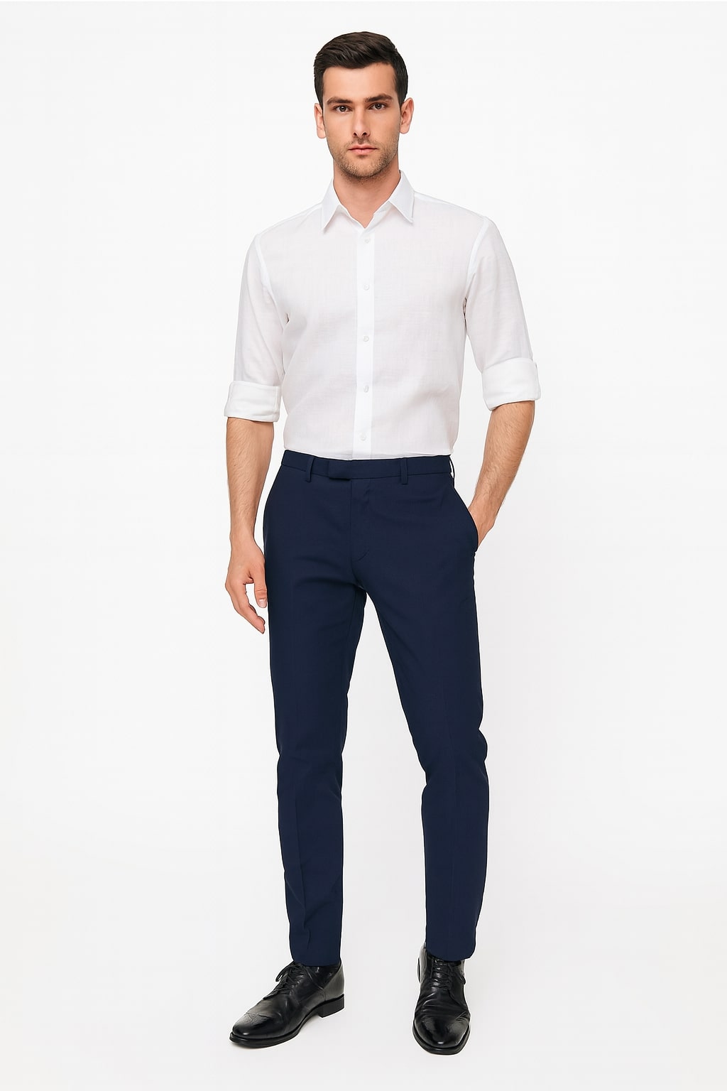 Men’s White Linen Button Down Shirt – Long Sleeve Roll-Up Casual Dress Shirt – SuitUSA