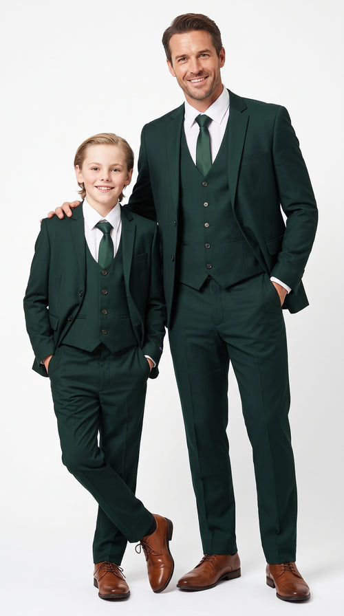 Dad & Son Matching Dark Green 3-Piece Suits β Father and Son Wedding Formal Suits