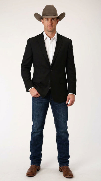 Menβs Black Linen Western Cowboy Blazer β Lightweight Formal Blazer Jacket for Wedding - Country Summer Jacket