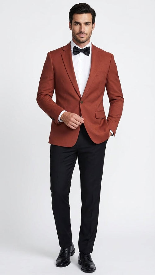 Men’s Brick Copper Rust Color Blazer - Slim Fit Formal and Party Wear Jacket in Burnt Orange Sport Coat USA Men's Outlet