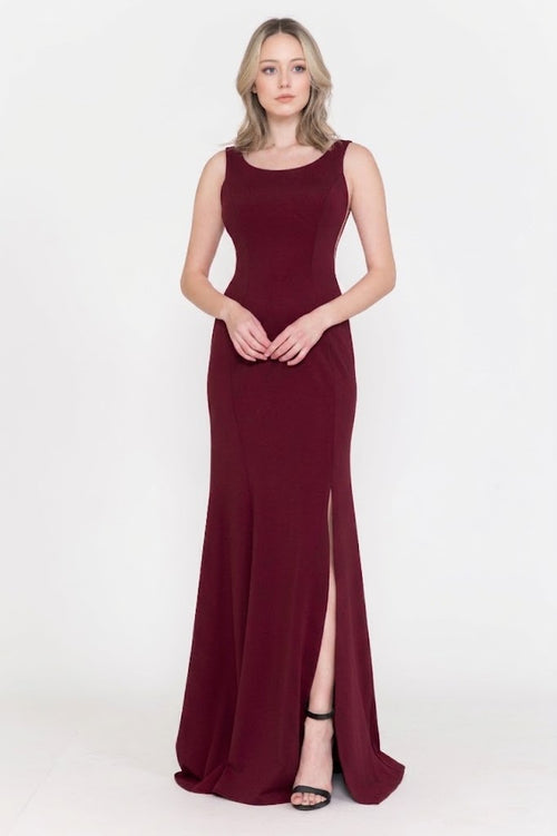 Poly USA 8168 Sleeveless Simple C-Thru Sides Long Bridesmaids Dress