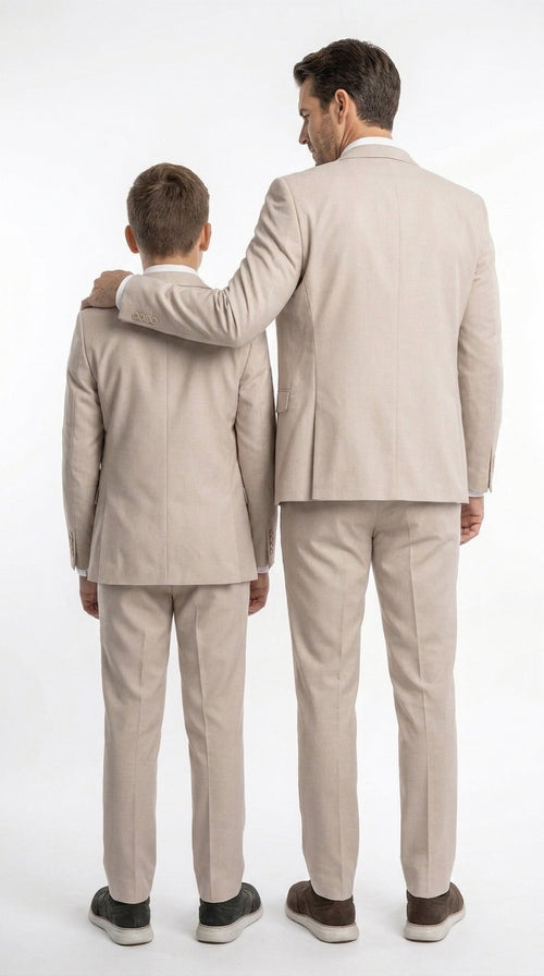 Dad & Son Matching Beige 3-Piece Suits β Father and Son Wedding Formal Suits in Tan Color