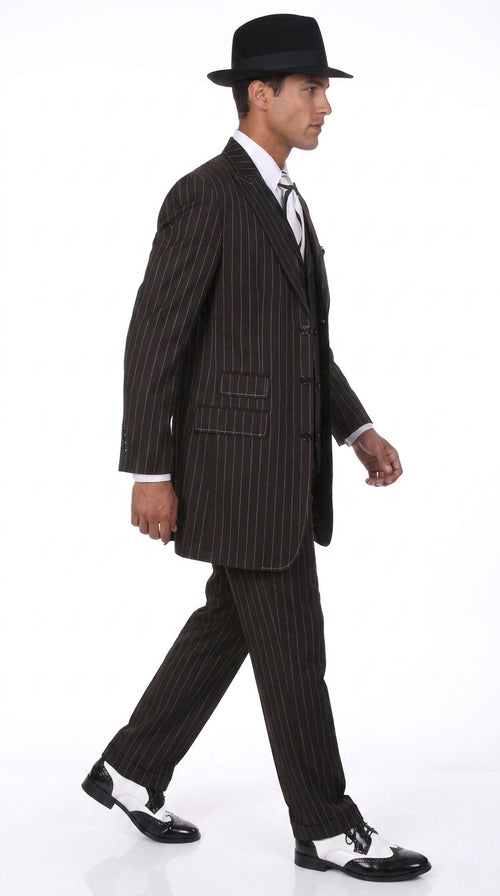 Men’s Black Pinstripe Zoot Suit – 3-Piece 1920s Gangster Vested Formal Suit