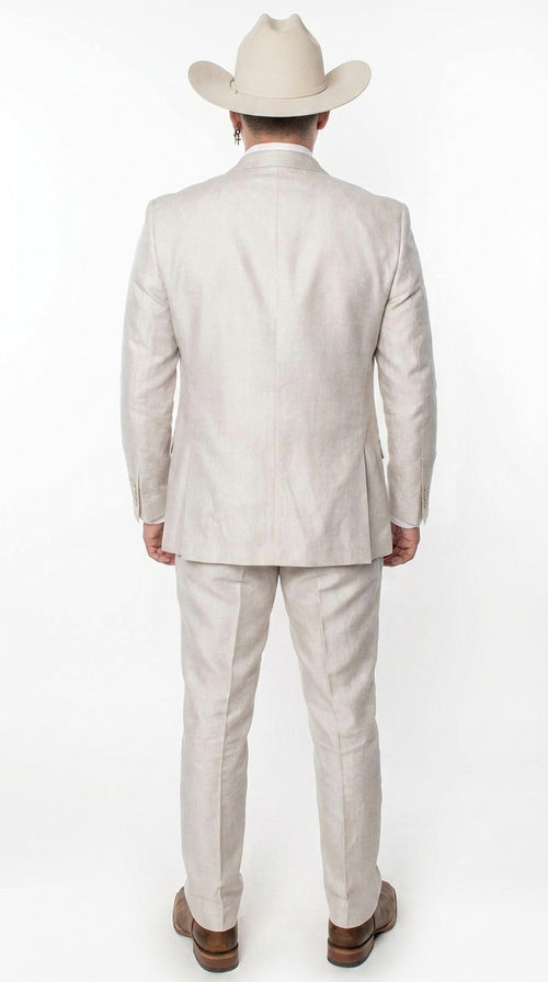 Men’s Sand champaign Western Cowboy 3-Piece Suit – Light Cream Wedding Suit with Vest & Pants Slim Fitted