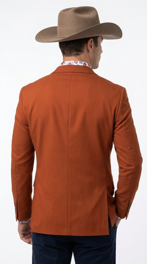 Men’s Rust Cowboy Western Blazer – Copper Brick Color Two Button Sport Coat Peak Lapel Modern Fit