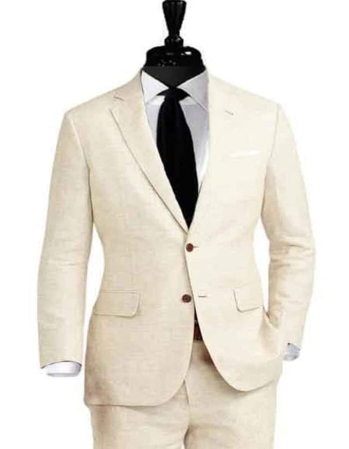 Linen Suit - Mens Summer Suits in Beige Color - Beach Wedding - Men's Tuxedo USA