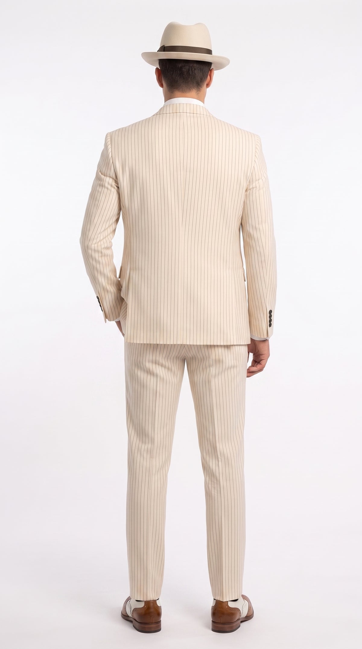 Menβs Ivory Cream Pinstripe 3-Piece Suit β 1920s Gangster Gatsby Wedding and Formal Suit