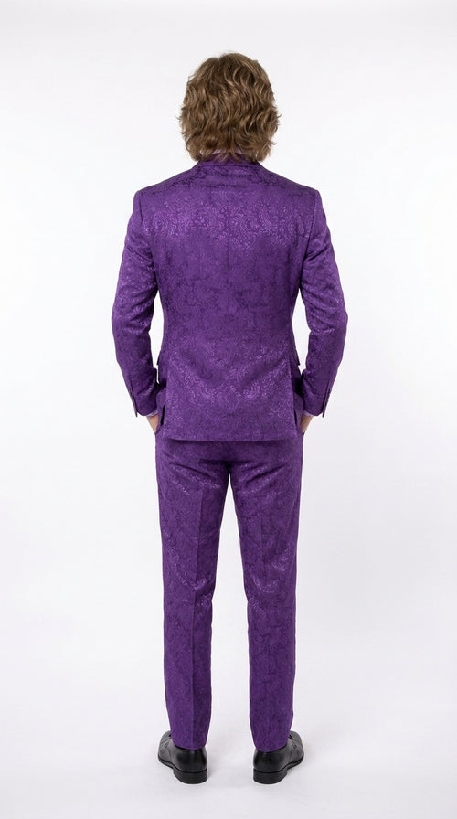 Men’s Purple Paisley 2-Piece Suit – 1970s Disco, Retro Rockabilly, Prom and Party Suit