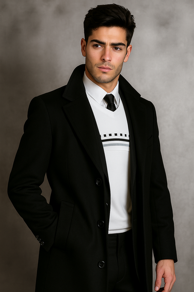 Men's Black Wool Overcoat by Alberto Nardoni