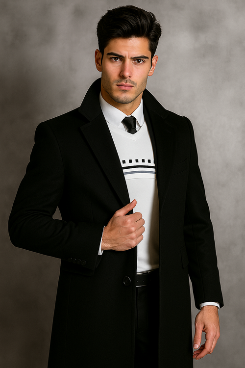 Men's Black Wool Overcoat by Alberto Nardoni