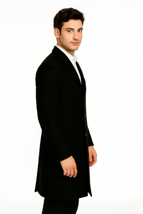 Men's Black Wool Overcoat - 3 Button by Alberto Nardoni