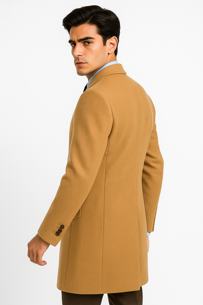 Men's Camel Wool & Cashmere Overcoat - Classic Full Length Topcoat by USA Men's Outlet