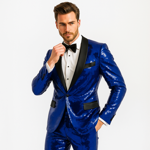 Sequin Suit - Shiny Suit - Royal Blue Suit - Metallic Fabric suit - Stage Tuxedo - Groom Suit Jacket + Pants