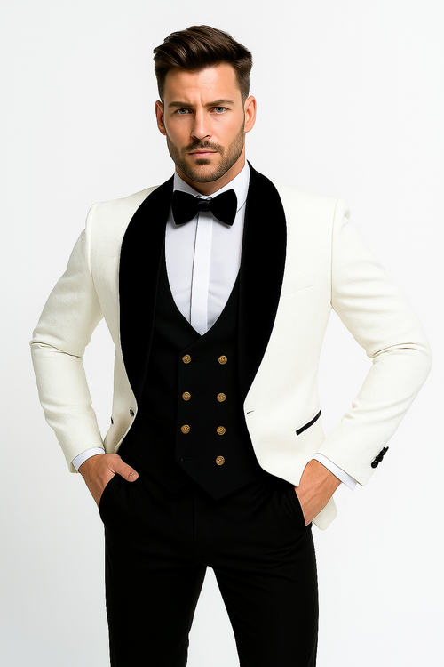 Marco Lorenzo Premium Paisley Black Velvet 4pc Suit W/ Matching Bowtie