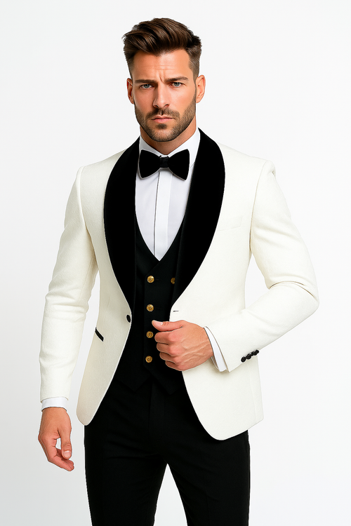 Marco Lorenzo Premium Paisley Black Velvet 4pc Suit W/ Matching Bowtie