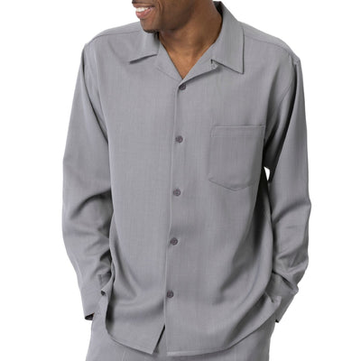 Grey 2-Piece Solid Long Sleeve Walking Suit