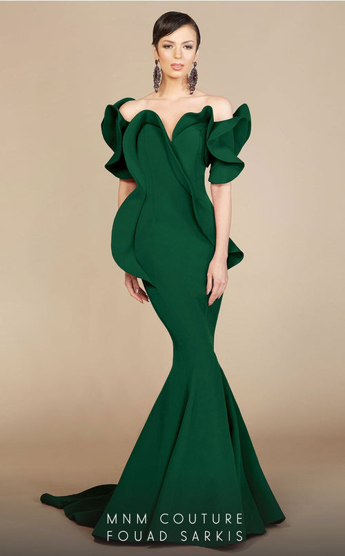 Fouad Sarkis 2328 Off-Shoulder Ruffled Sweetheart Mermaid Gown
