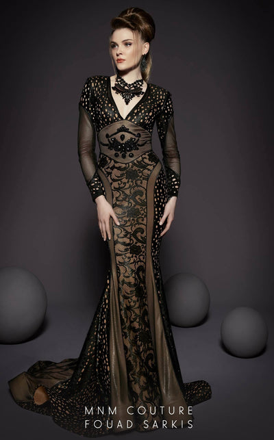 MNM Couture 2468 Black Lace Sheath Evening Gown - Size 4