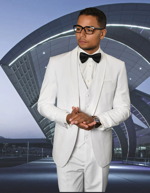 White Prom Suit - White Prom Tuxedo - White Wedding Tuxedo With Satin Trim by PROMTUXEDO