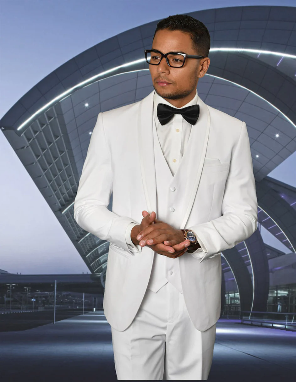 White Prom Suit - White Prom Tuxedo - White Wedding Tuxedo With Satin Trim by PROMTUXEDO