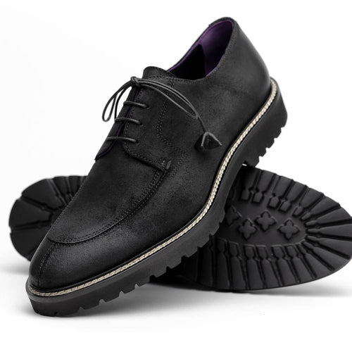 Zelli Campo Sueded Goatskin Lace-up Blucher Shoes in Black