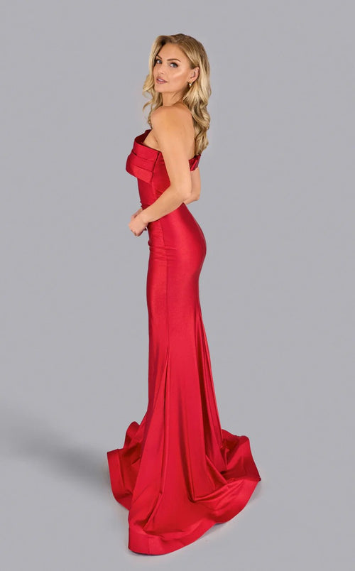 Jessica Angel JA2633 Off-Shoulder Mermaid Prom Formal Floor-Length Red Jersey Dress