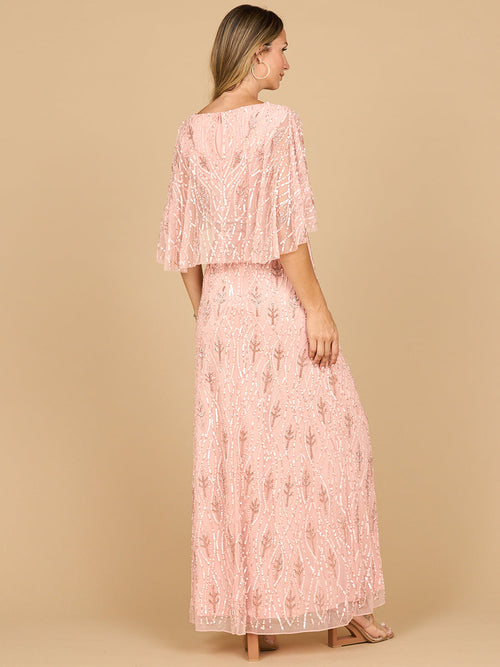 Beaded Gown with Cape Sleeves