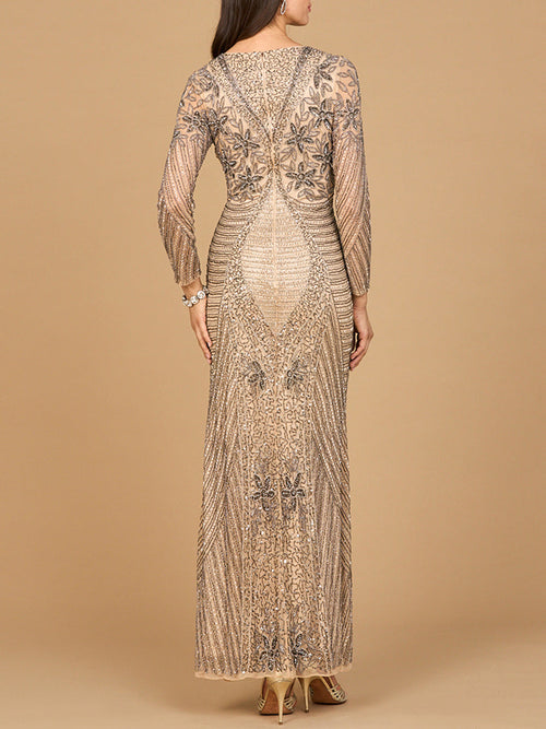Lara 28888 Long Sleeve Beaded Maxi Mother of the Bride Gown