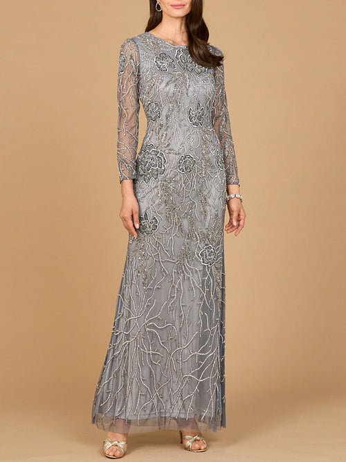 Lara 28889 High Neck Long Sleeve Beaded Mother of Bride Gown