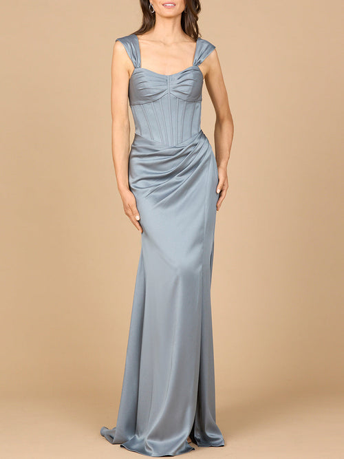 Lara 28915 Sleeveless Corset Prom Gown Long Simple Formal Evening Dress