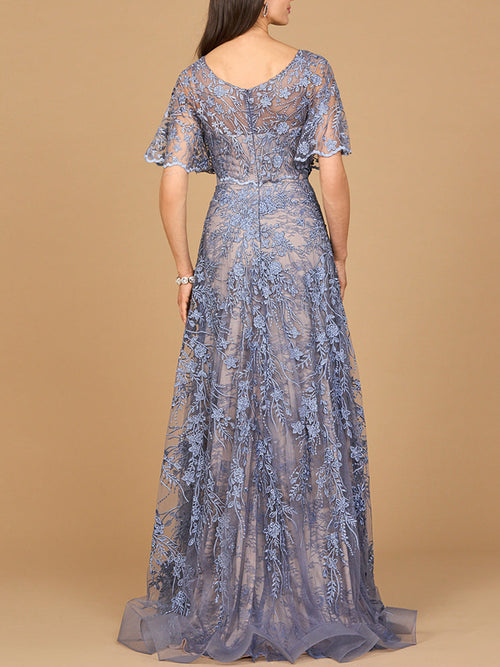 Elegant Cape Sleeve A-line Gown